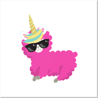 Unicorn Llama, Cute Llama, Llama With Sunglasses Posters and Art